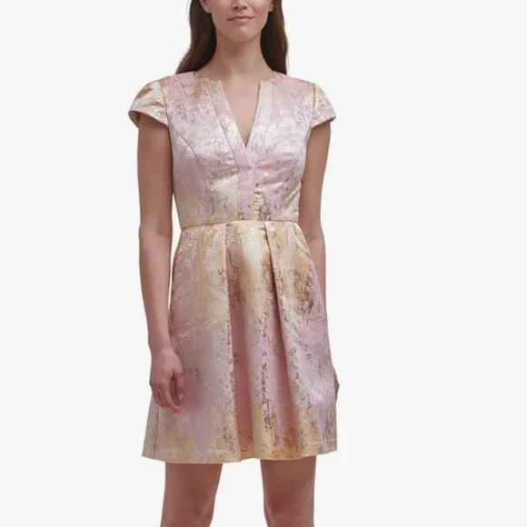 green emerald velvet dress Vince Camuto Jacquard Cold-Shoulder Fit-and-Flare Dress Rust 2 at Amazon  Women's Clothing store main image 0